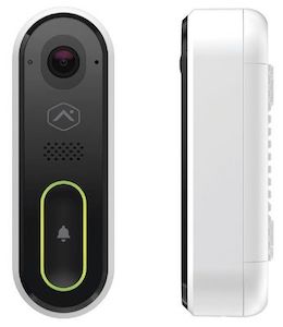 A doorbell camera, also called a video doorbell, allows you to see who is at the front door from an alarm system phone app.