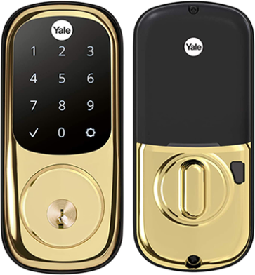 Yale assure keypad smart lock in polished brass to help protect your home sold by Safelink Security Systems OKC & Edmond.