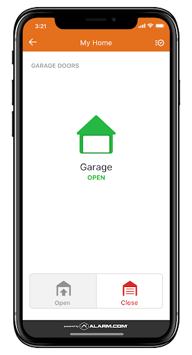 Raise and lower, or lock your garage door instantly with the Safelink Security Systems app with garage door control.