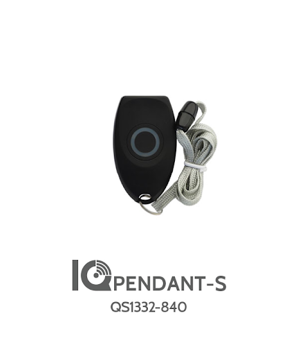 The IQ Pendant S is a wireless panic button, worn around the neck & is water resistant so it can be used in the shower.