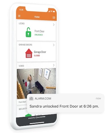 A smart home security system smart lock from Safelink Security allows you to lock or unlock your doors from a mobile app.
