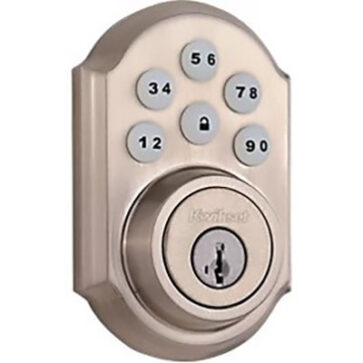 Yale assure number keypad smart lock in satin nickel to protect your home sold by Safelink Security Systems OKC & Edmond.