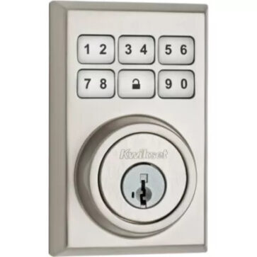 Yale assure modern number keypad smart lock in satin nickel to protect your home from Safelink Security Systems OKC & Edmond.