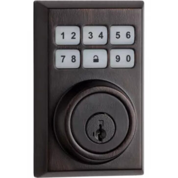 Yale assure modern number keypad smart lock in venetian bronze to protect home from Safelink Security Systems OKC & Edmond.