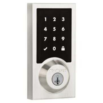 Kwikset contemporary number keypad smart lock in nickel to help protect home sold by Safelink Security Systems OKC & Edmond.