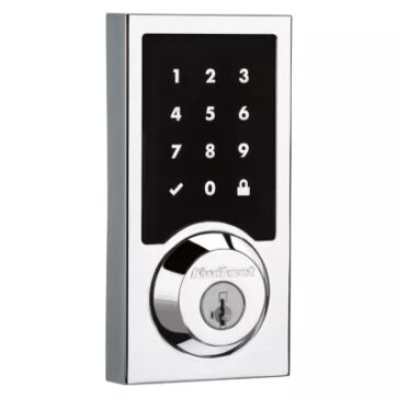 Kwikset contemporary number keypad smart lock in chrome to help protect home sold by Safelink Security Systems OKC & Edmond.