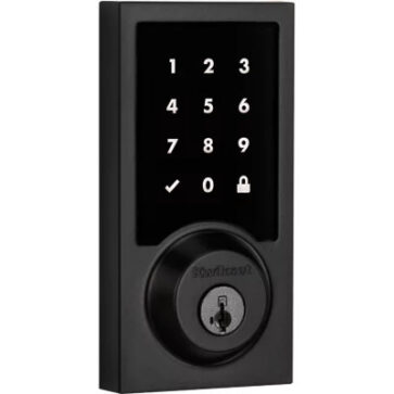 Kwikset contemporary number keypad smart lock in black to help protect home sold by Safelink Security Systems OKC & Edmond.