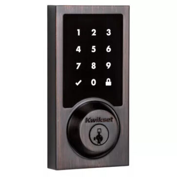 Kwikset contemporary number keypad smart lock in bronze to help protect home sold by Safelink Security Systems OKC & Edmond.