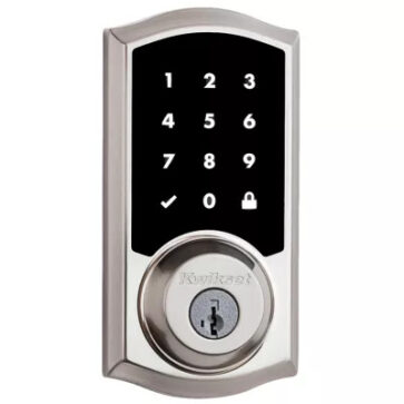 Kwikset luxury number keypad smart lock in nickel to help protect home sold by Safelink Security Systems OKC & Edmond.